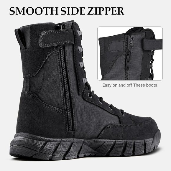 ⚡ Men's Deep Black Combat Suede Leather Lightweight Military Work Desert Boot - Picture 2 of 8